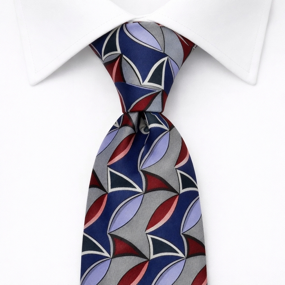 Louis Feraud Vintage 90s Silk Tie Black Gray Red Woven Geometric  4" x 57" USA